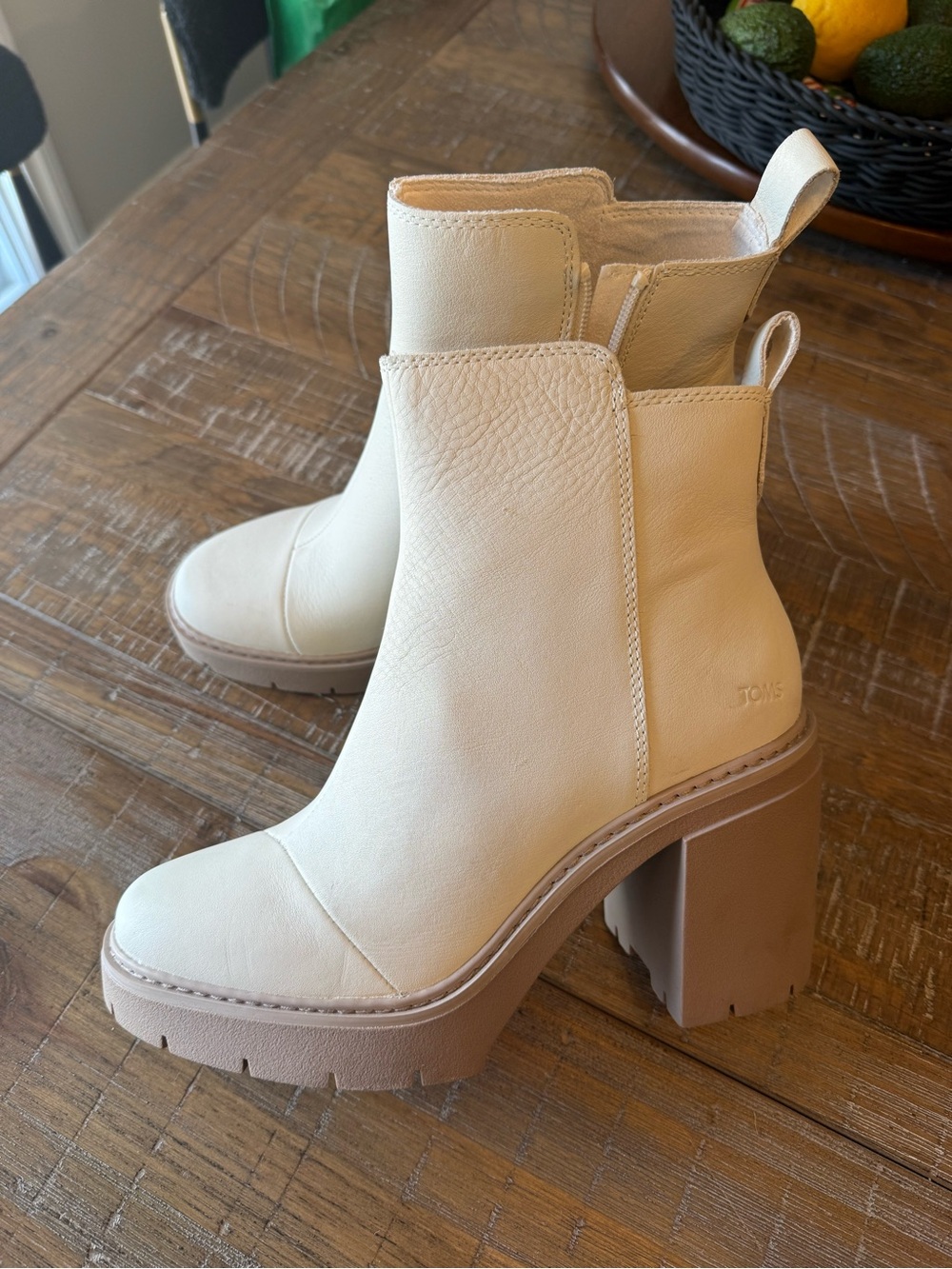 TOMS Cream Platform Chelsea Heeled Boots